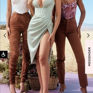 House of CB Faye pistachio satin corset midi dress